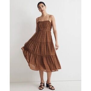 Madewell Brown White Polka Dot Cottagecore Sophia Cami Tiered Midi Dress Size 14